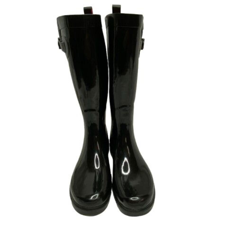 Capelli‎ NY Womens Tall Rain Boots 7 Black Rubber Shiny Outdoor Fisherman Preppy - Picture 2 of 12